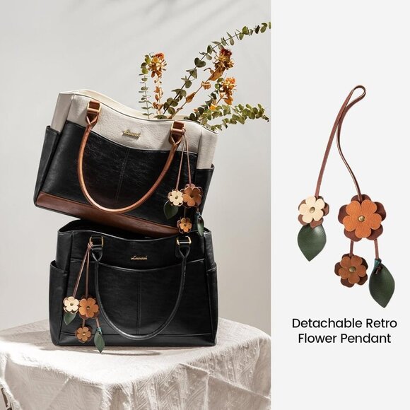 Leather Laptop Bag for Women Vintage Work Tote Computer Office Professional bag - Picture 7 of 8